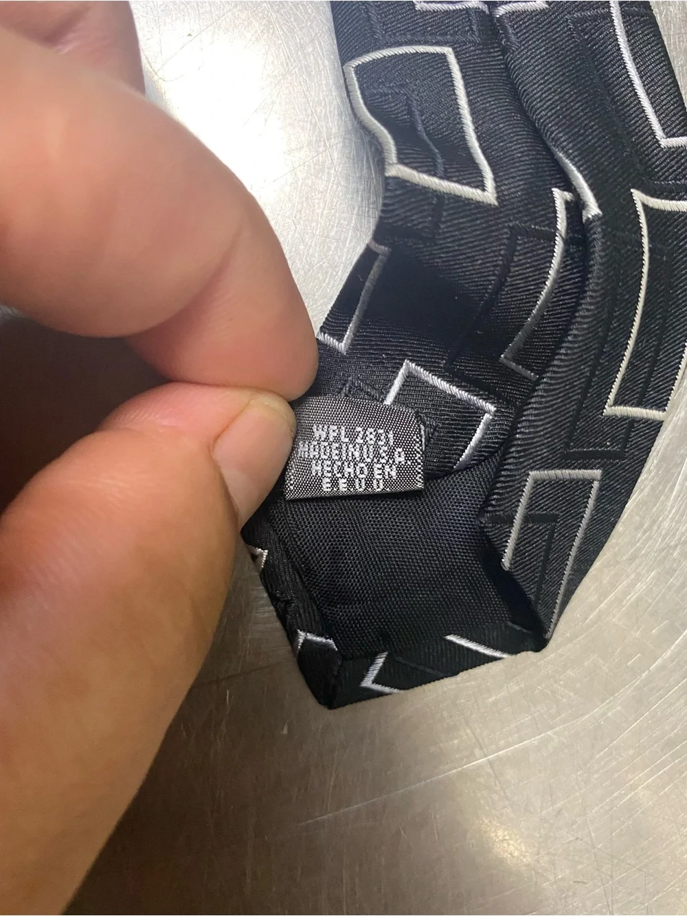 Stafford Black Tie with White Rectangular Pattern